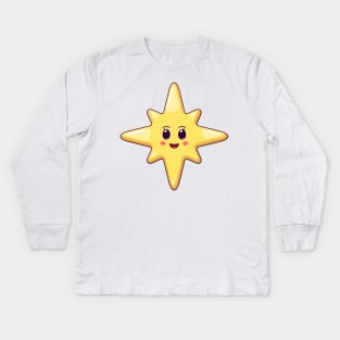 Cartoon Kawaii Christmas Star with Cheerful Face Kids Long Sleeve T-Shirt